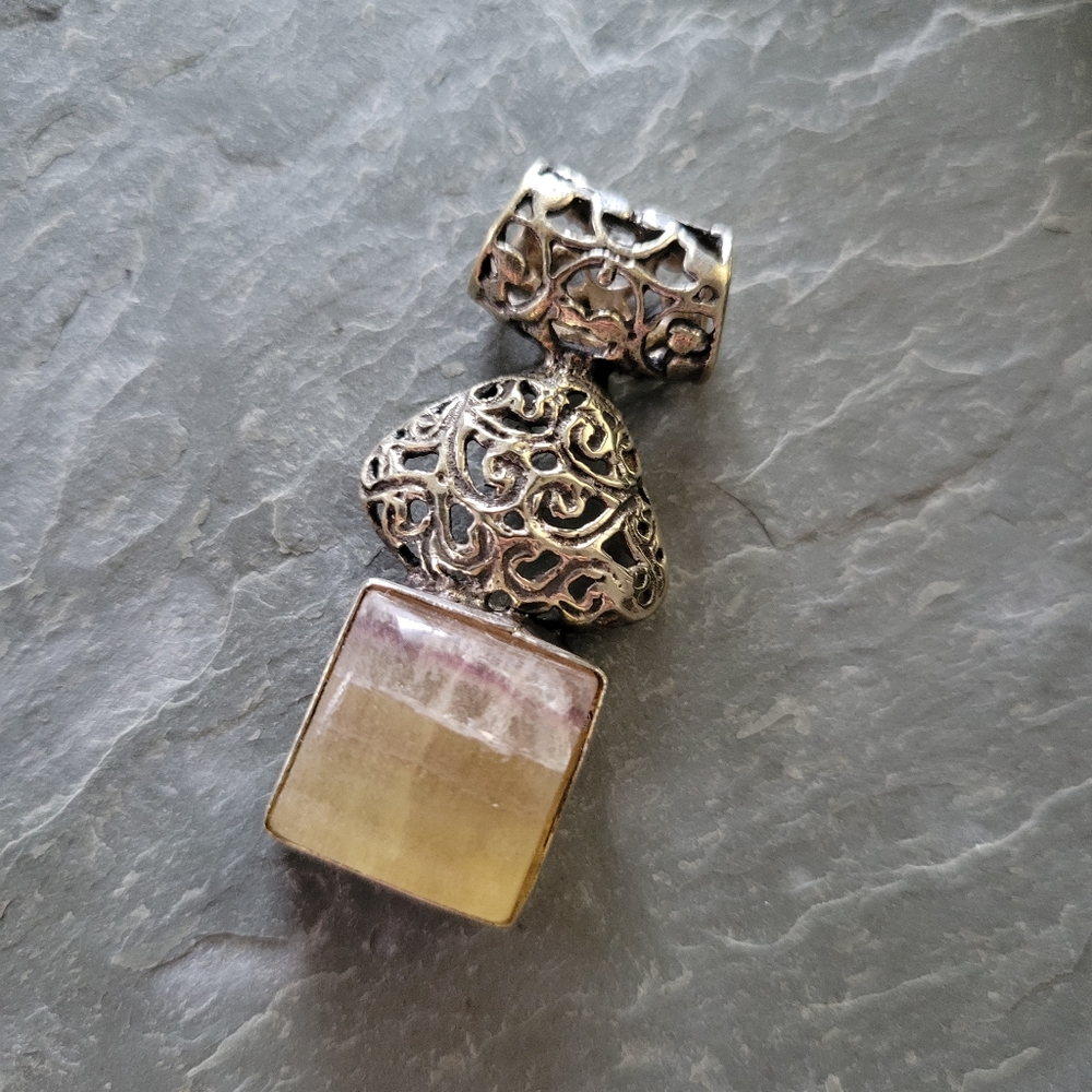 Quartz and Sterling Silver Filigree Pendant